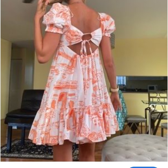 Urban Outfitters Wonderland Coral Babydoll Tieback Dress Puff Sleeves Size small - Picture 2 of 6
